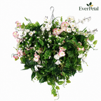 Large Outdoor Artificial Hanging Basket | White & Fuchsia