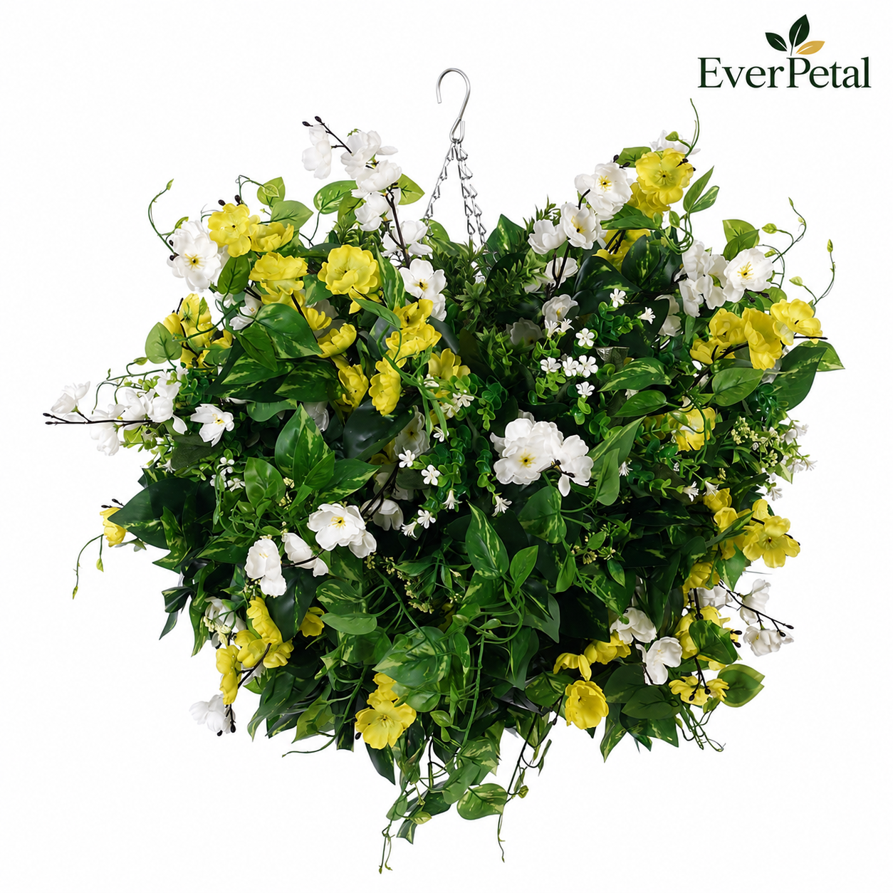 Large Outdoor Artificial Hanging Basket | Yellow & White