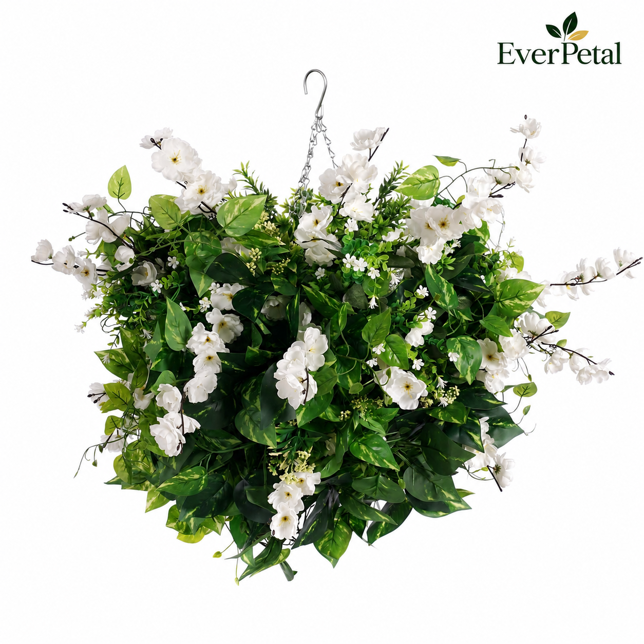 Large Outdoor Artificial Hanging Basket | All White